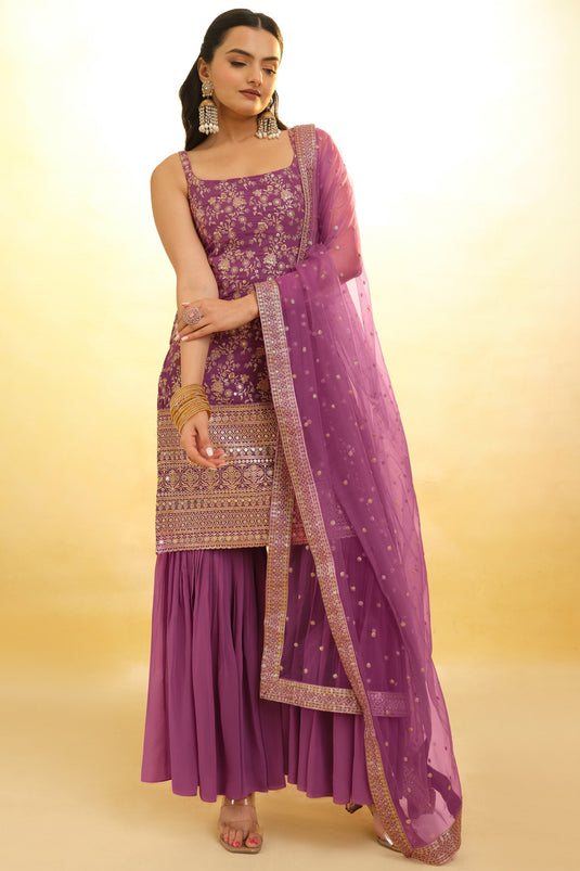 Lavender Color Gorgeous Embroidered Georgette Readymade Salwar Suit