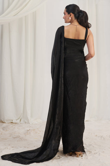 Ready To Wear Black Ombre Hand Work Organza Saree