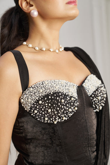 Ready To Wear Black Ombre Hand Work Organza Saree