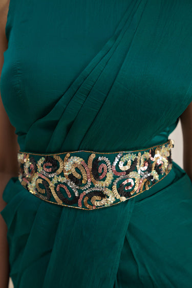 Teal Green One Minute Organza Saree