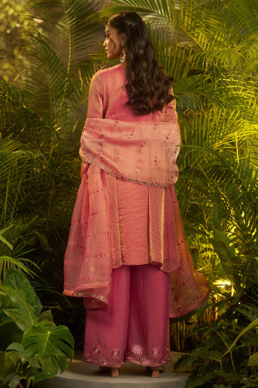 Pink Embroidered Organza Readymade Palazzo Suit