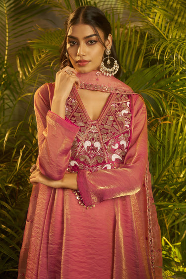 Pink Embroidered Organza Readymade Palazzo Suit