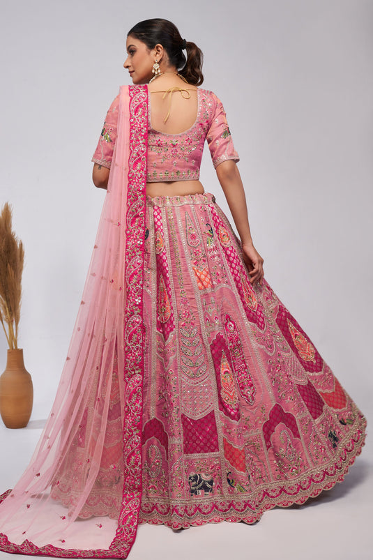 Sequins Work On Pink Color Silk Fabric Princely Lehenga