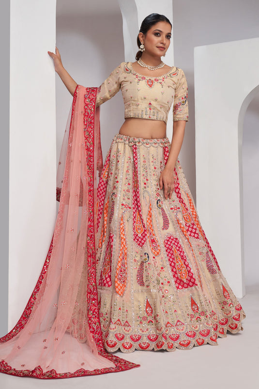 Amazing Sequins Work On Multi Color Silk Fabric Lehenga