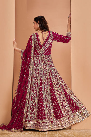 Rani Color Festive Wear Embroidered Anarkali Style Salwar Suit