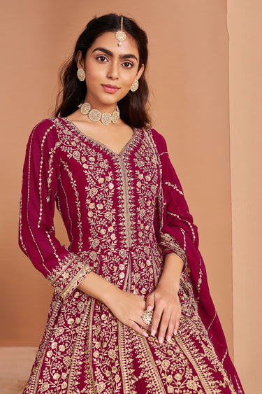 Rani Color Festive Wear Embroidered Anarkali Style Salwar Suit