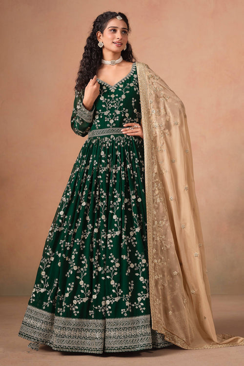 Dark Green Faux Georgette Anarkali Suit With Dupatta