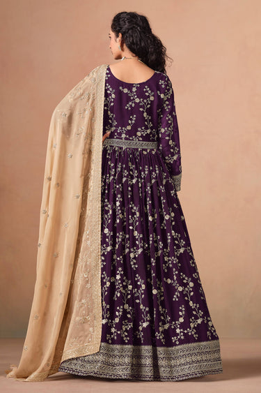 Faux Georgette Embroidered Work Purple Designer Anarkali Suit