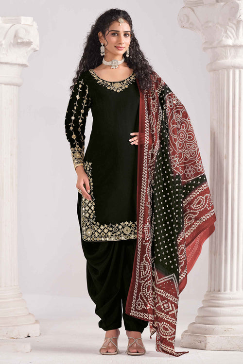 Art Silk Black Designer Patiala Salwar Suit