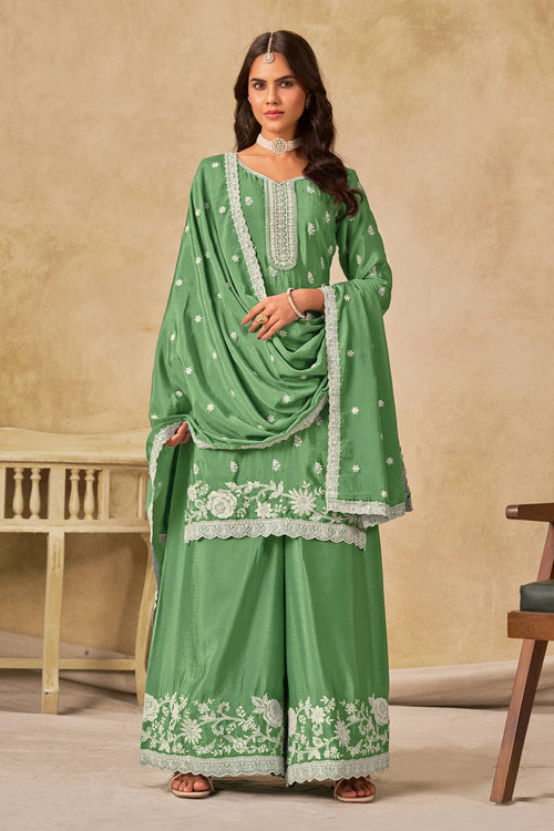 Chinon Sea Green Designer Palazzo Salwar Suit
