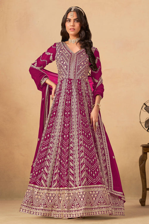 Magenta Georgette Embroidered Anarkali Suit