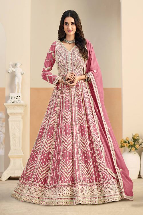Georgette Fabric Pink Function Wear Anarkali Suit