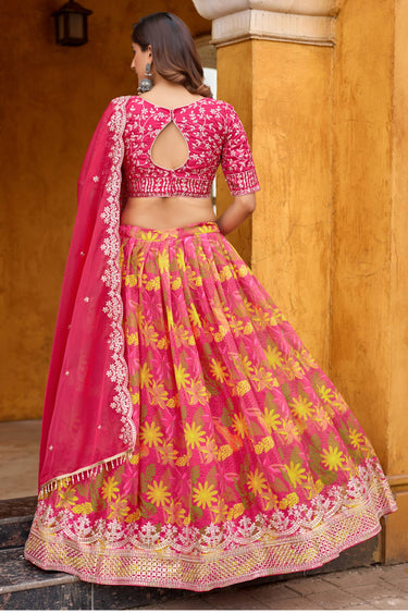 Classic Embroidered Designs On Pink Color Lehenga In Art silk Fabric