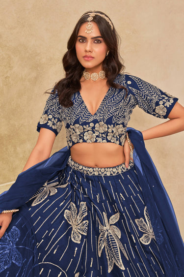 Blue Art Silk Heavy Embroidered Function Wear Lehenga Choli