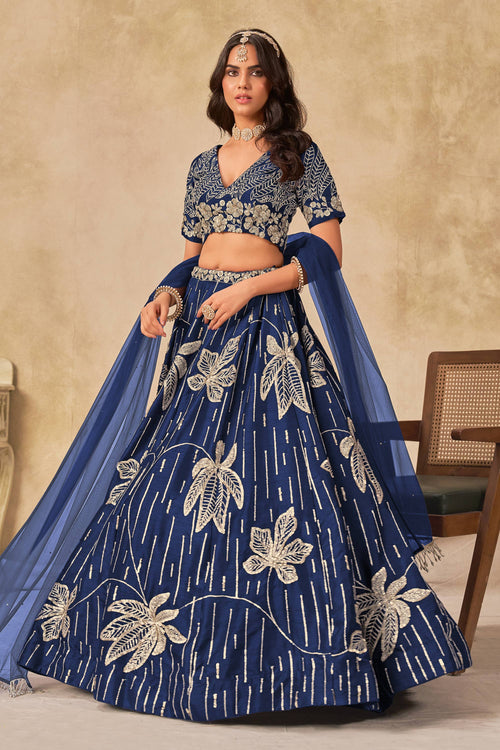 Blue Art Silk Heavy Embroidered Function Wear Lehenga Choli