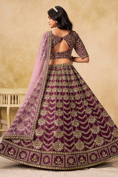 Purple Embroidered Art Silk Designer Lehenga Choli
