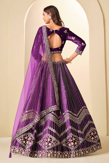 Embroidered Velvet Purple Lehenga Choli For Wedding Wear