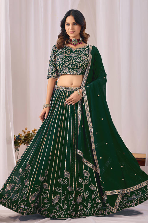 Royal Green Georgette Sequins Work Wedding Lehenga Choli