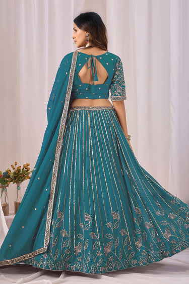 Luxury Cyan Georgette Wedding Collection Lehenga Choli
