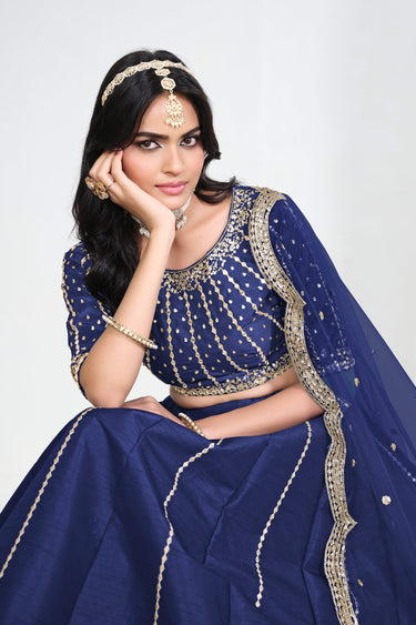 Art Silk Designer Blue Embroidered Function Wear Lehenga