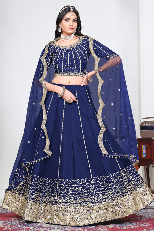 Art Silk Designer Blue Embroidered Function Wear Lehenga