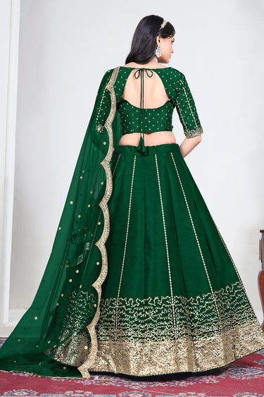 Green Art Silk Designer Lehenga With Net Dupatta