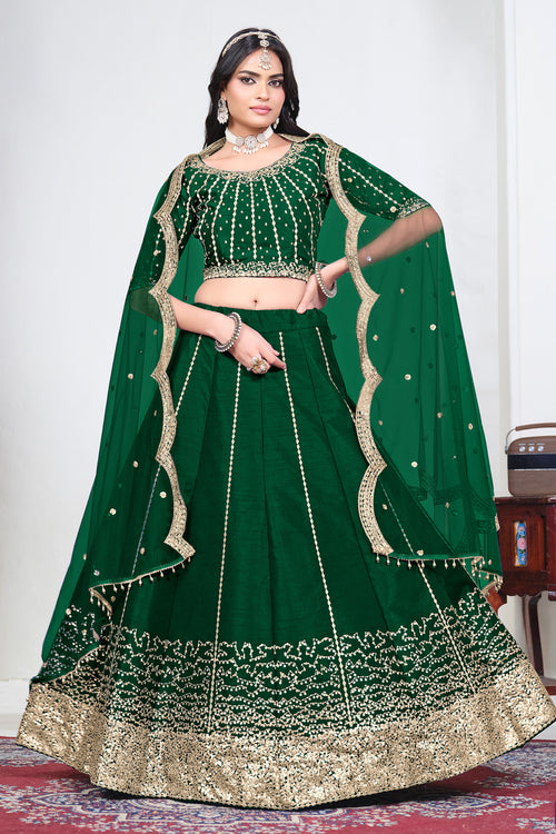 Green Art Silk Designer Lehenga With Net Dupatta