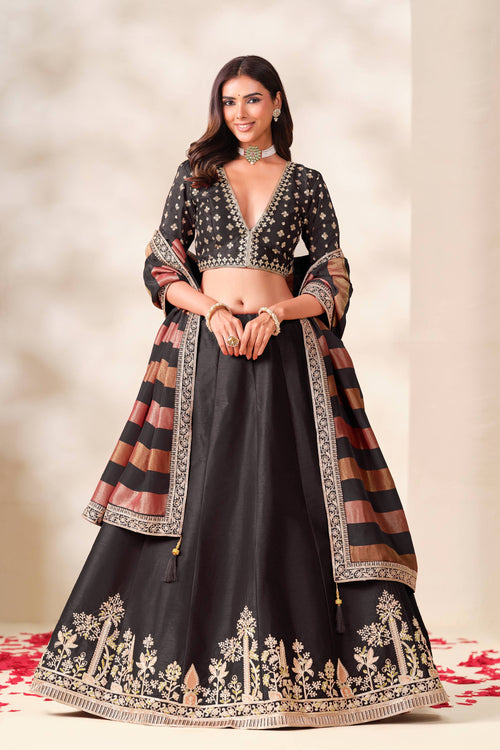 Royal Black Art Silk Fabric Sangeet Function Lehenga Choli