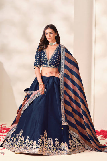 Navy Blue Art Silk Sangeet Function Lehenga Choli For Women