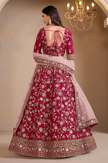 Art Silk Fabric Rani Color Sangeet Wear Lehenga Choli