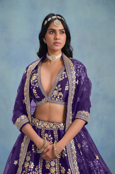 Purple Art Silk Fabric Occasion Wear Embroidered Lehenga Choli