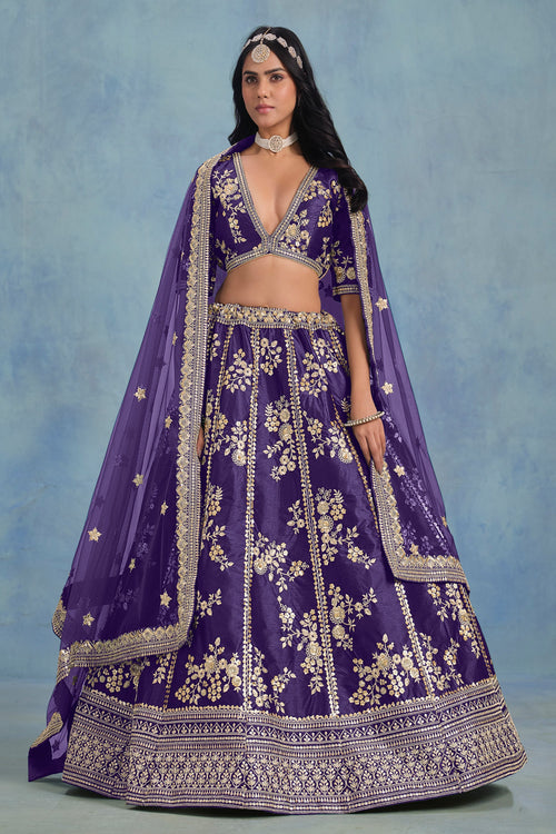 Purple Art Silk Fabric Occasion Wear Embroidered Lehenga Choli