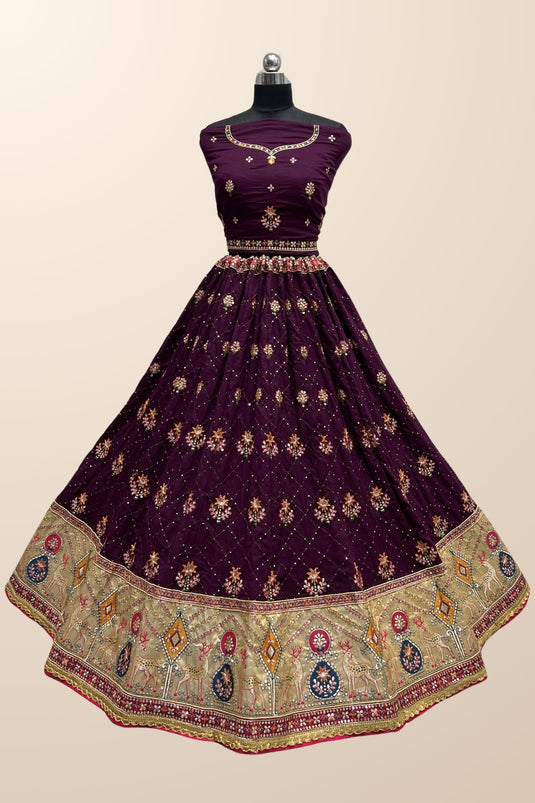 Fabulous Sequins Work Silk Fabric Purple Color Lehenga