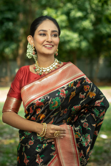 Banarasi Silk Black Weaving Work Reach Festive Wear Saree