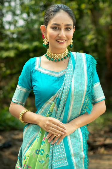 Sea Green Banarasi Silk Designer Saree For Wedding Function