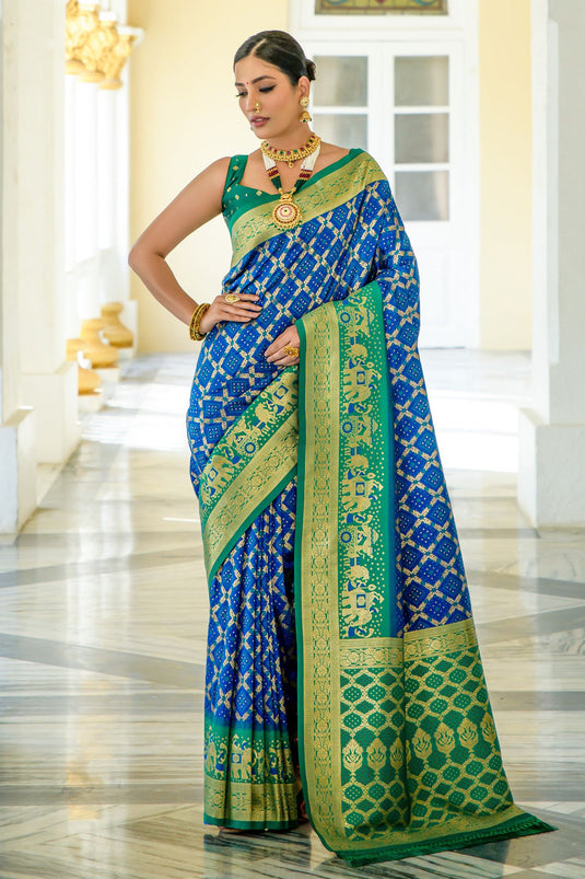 Adorable Blue Color Function Wear Banarasi Silk Weaving Work Saree