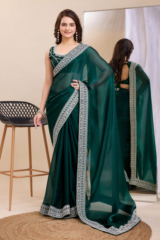 Festival Wear Enticing Border Work Teal Color Art Silk Saree