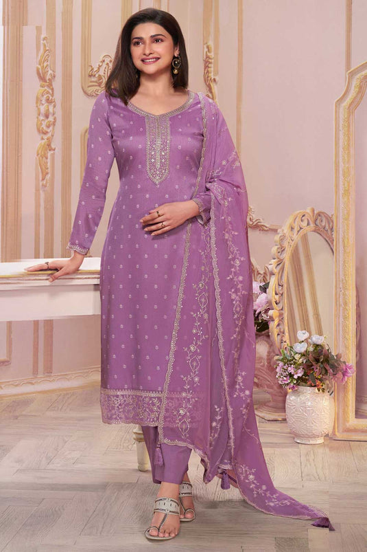 Prachi Desai Purple Color Georgette Silk Classic Salwar Suit