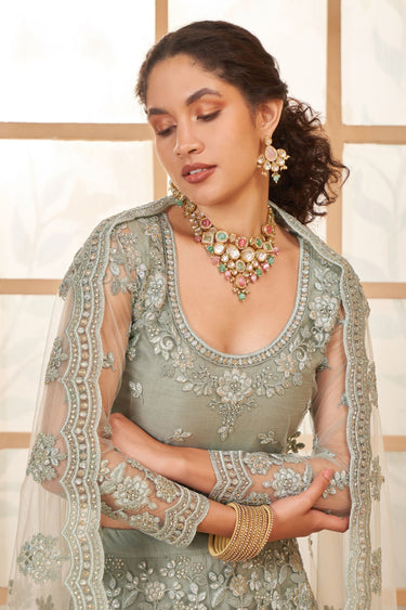 Net Wedding Lehenga Choli In Grey Color