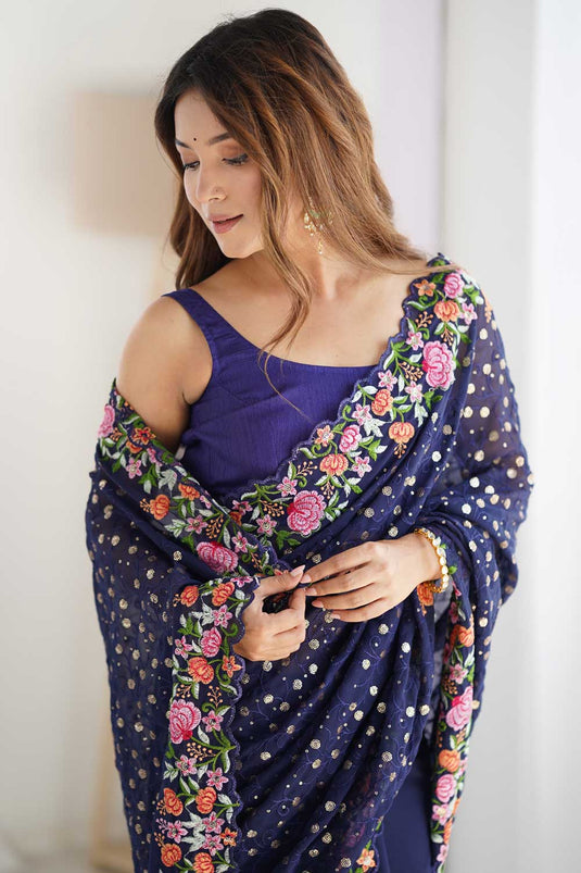 Appealing Georgette Saree In Blue Color