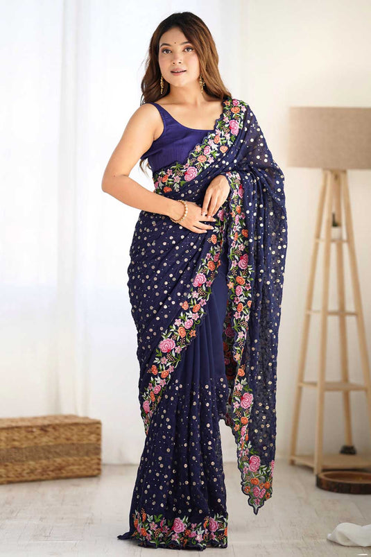 Appealing Georgette Saree In Blue Color