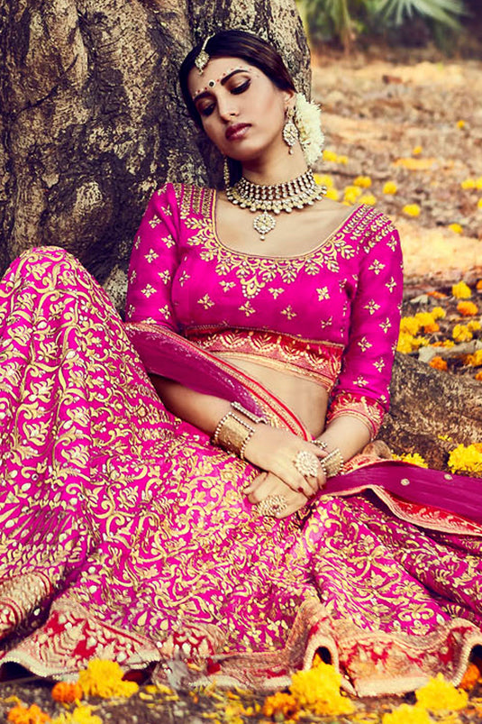 Magenta Bhagalpuri Lehenga With Bhagalpuri Choli