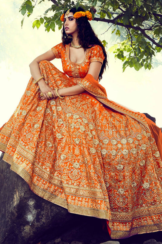 Orange Bhagalpuri Lehenga With Choli