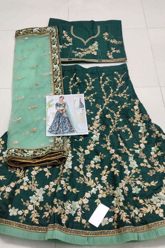 Dark Green Silk Fabric Wedding Wear Embroidered Designer Lehenga Choli