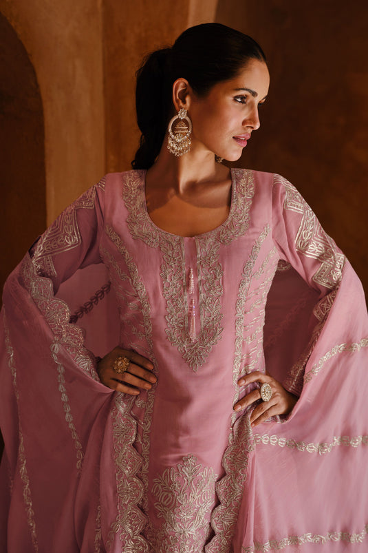 Georgette Silk Pink Color Readymade Palazzo Salwar Kameez