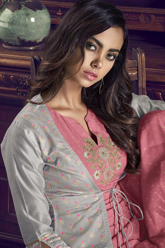 Party Style Pink Color Inventive Salwar Suit In Art Silk Fabric