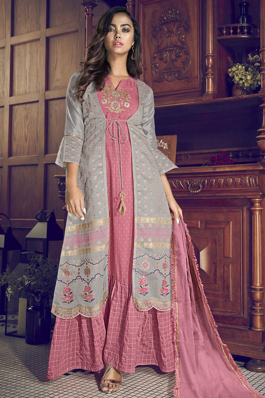 Party Style Pink Color Inventive Salwar Suit In Art Silk Fabric