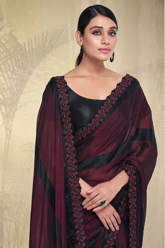 Maroon Color Georgette Fabric Saree With Radiant Border Work