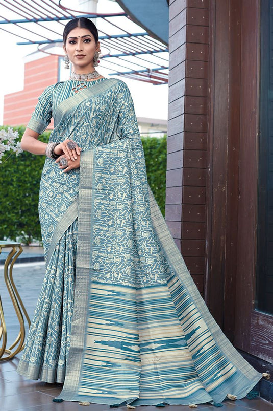 Blue Color Banarasi Art Silk Saree With Excellent Weaving Work
