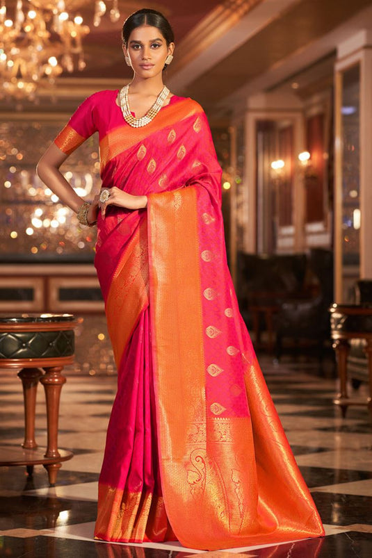 Appealing Festival Wear Art Silk Fabric Saree In Pink Color